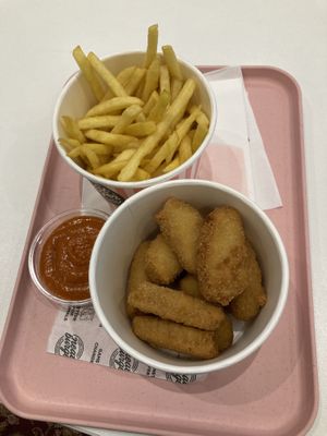 GF nuggets, fries and buffalo sauce   at Neat Burger - Oxford Circus in London