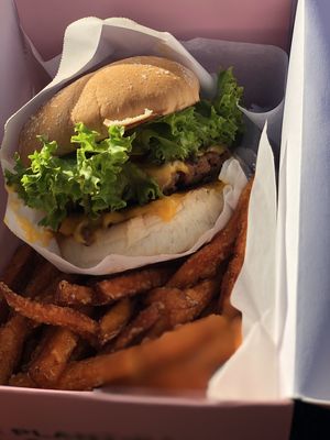 Yummy neat burger with sweet potato fries  at Neat Burger - Oxford Circus in London