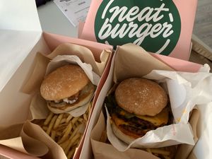 Chicken burger and double Neat burger at Neat Burger - Oxford Circus in London