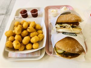 Vegan Neat Burger, Chick’n Burger, and tots = Delish at Neat Burger - Oxford Circus in London