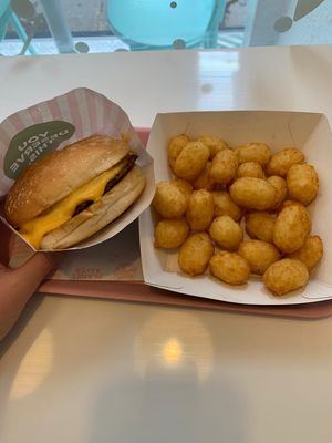 Cheese burger and tater tots at Neat Burger - Oxford Circus in London