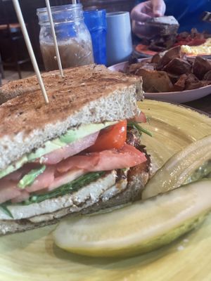 Killer tofu sandwich. Delicious  at Soul Brew in St James