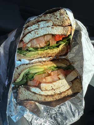 Killer tofu sandwich no pesto add avocado (for $3🙃)  at Soul Brew in St James