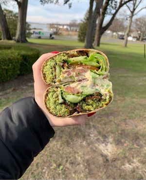 Soulafel wrap with hummus instead of yogurt sauce  at Soul Brew in St James