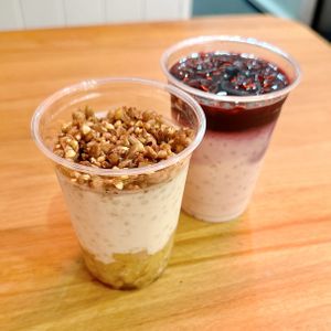 Apple crumble and berry sago cups  at Govindas in Burleigh Heads