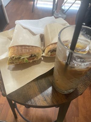 Vegan burger panini and oat iced latte  at Just Made - Fatto mo mò in Sorrento