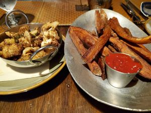 Lemon Cauliflower with capers & thick cut French fries at Liquid Assets in Ocean City