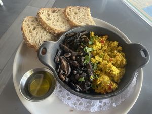 Tofu Scramble with veggies and truffle mushrooms  at Lola Taqueria in Palm Beach