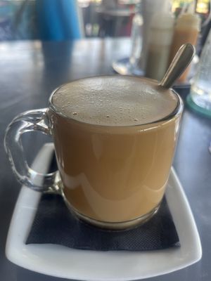 Fresh brewed coffee with steamed oat milk  at Lola Taqueria in Palm Beach