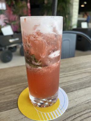 Limeberry non alcoholic cooler - homemade strawberry syrup and puree, fresh lime juice and mint   at Lola Taqueria in Palm Beach