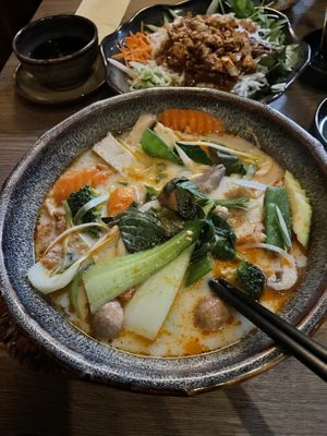Noodles with veggies, tofu and coconut milk (from lunch menu)  at Soy in Munich