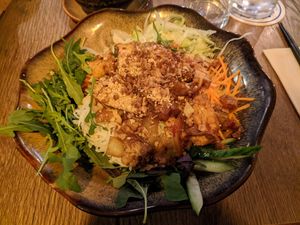 Tofu and rice noodles bowl at Soy in Munich