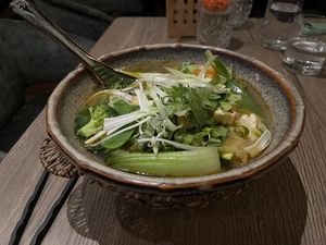 Pho. Nice veggies, but bland broth and small bowl.  at Soy in Munich