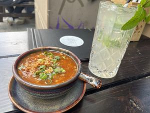 Starter soup: sweat sour and Coriander mule  at Soy in Munich