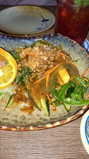 Banh Trang Tron - salad | rice paper strips | fresh mango | peanuts | fried oninons | tofu | seitan | soy sauce  at Soy in Munich