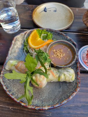 Summer rolls with a tangy peanut dip at Soy in Munich
