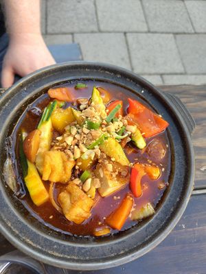 Sweet, sour, satay tofu dish at Soy in Munich