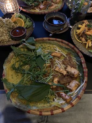 Vegan Pancake, Mango Salad and Rice Flakes Tofu Rolls at Soy in Munich