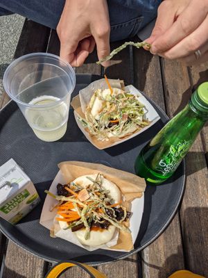 Vegan mushroom bao bun. Was very tasty but quite small for the price. Really friendly staff and always 1 vegan option from their outdoor truck. at Ardbeg Distillery in Islay