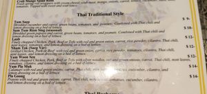 Menu at Bencharong Thai House in Arcata