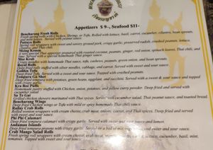 Menu at Bencharong Thai House in Arcata
