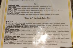 Menu at Bencharong Thai House in Arcata