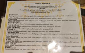Menu at Bencharong Thai House in Arcata
