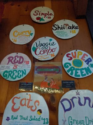 Pizza topping options. They also have a kimchi option not pictured. at Rail Trail Cafe in New Paltz