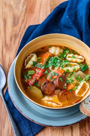 weekly soup (here minestrone with vegan sausage) at Esskalation in Bonn