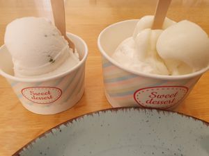 Coconut basil ice cream (sooo good!), and lemon ginger with coconut basil too 😋 at Gianni in Dubrovnik