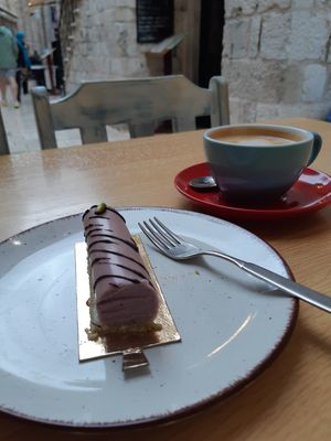 With almond latte at Gianni in Dubrovnik