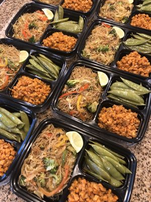 Veggie Pancit, Baked Sugar Snap Peas and Roasted Yams at Abbie's Plant Based Cuisine in Katy