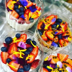 Vanilla bean yoghurt with fruit  at Hoppers Fresh Juice in Hoppers Crossing