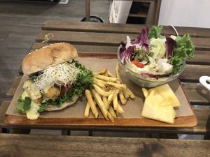 Set comes with salad fries and fruit and a drink !  at Veggie Sun 植日生 - Zhí RìShēng in Taipei