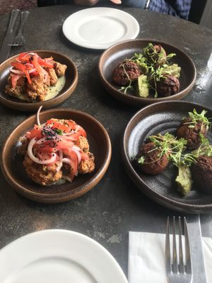 Cauliflower pakora and sweet potato falafel  at The Drawing Board in Leamington Spa