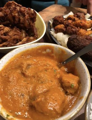 Vegan curry and bhaji’s in the background at Tap & Tandoor in Solihull