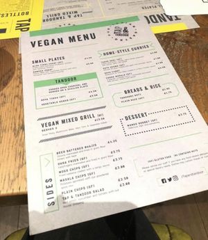 Vegan menu at Tap & Tandoor in Solihull