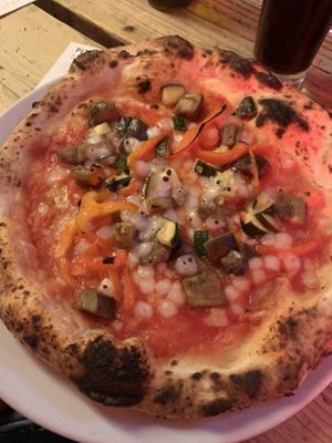 Vegetarian pizza with vegan cheese   at Sano in Dublin