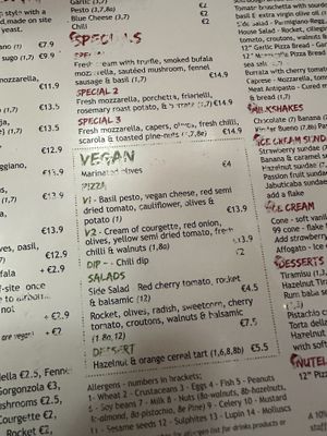 Menu  at Sano in Dublin