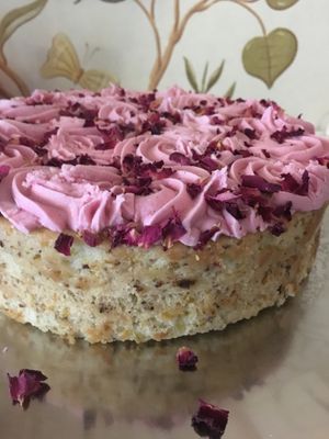 Vegan raspberry and pistachio cake at The Courtyard in Sidmouth