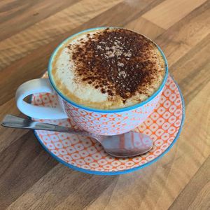 Single origin, sustainable coffee with oat or soya milk at The Courtyard in Sidmouth