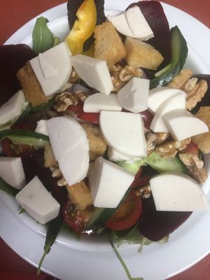 Vegan mozzarella, walnut and beetroot salad at The Courtyard in Sidmouth