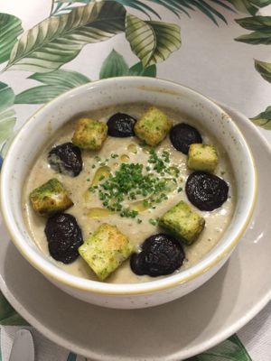 Daily menu soup at La Modernista in Madrid