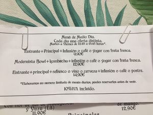 Daily menu at La Modernista in Madrid