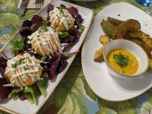 pastel de cabracho & avocado tempura at La Modernista in Madrid