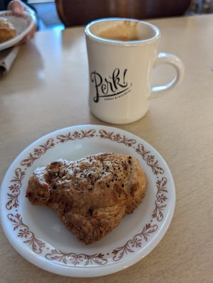 Curry potato croissant and coffee at Perk! in Bon Air