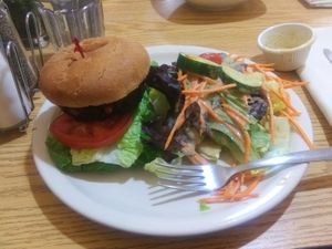 Steak Burger with Side Salad at Loving Cafe in Fort Wayne