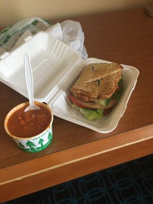 White bean chili and Harmony “chicken” sandwich at Loving Cafe in Fort Wayne