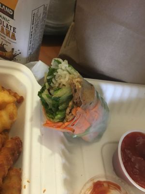 Summer roll with seiten strips   at Loving Cafe in Fort Wayne