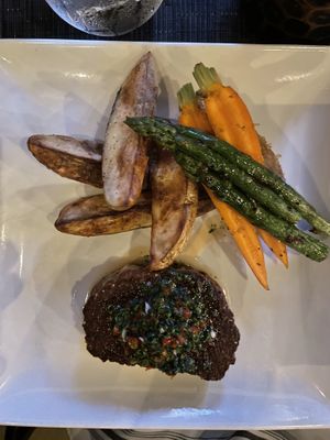 Vegan steak and veggies  at Hoof & Vine in Midvale